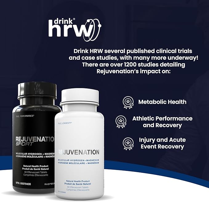 DRINK HRW Rejuvenation Molecular Hydrogen Water Tablets. Helps Take Control of Your Body, Mental Clarity. Unflavored, 30 Count
