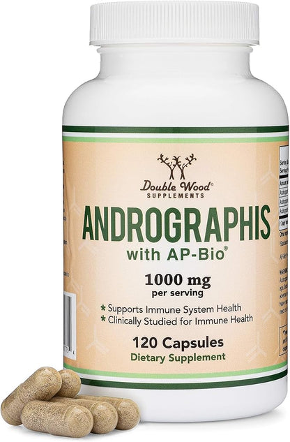 Andrographis Capsules Max Andrographides - 1,000mg Serving Size (120 Capsules) with AP-Bio (Patented Andrographis Paniculata Extract) - Clinically Studied for Immune System Health by Double Wood