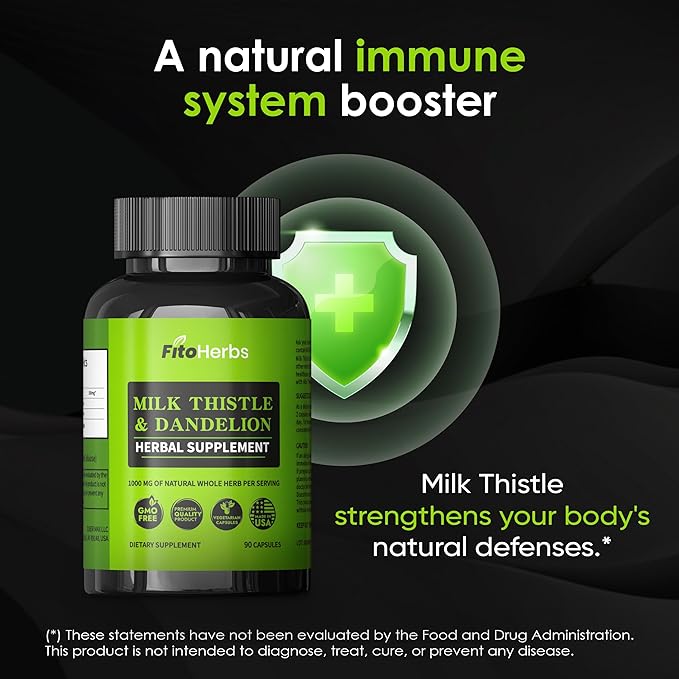 Milk Thistle & Dandelion 1000Mg - Digestive Health Support - Liver Detox Health Capsules - Vegan Milk Thistle Herbal Supplements - High-Potency Antioxidant Pills - 90 Count