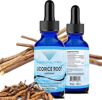 Absonutrix Licorice Root 330 mg, 4 Oz Liquid, 300 Servings, Made in USA, Quick Absorption, Quality Potent Ingredients, Non-GMO, GMP-Certified Facility, Cruelty-Free Products