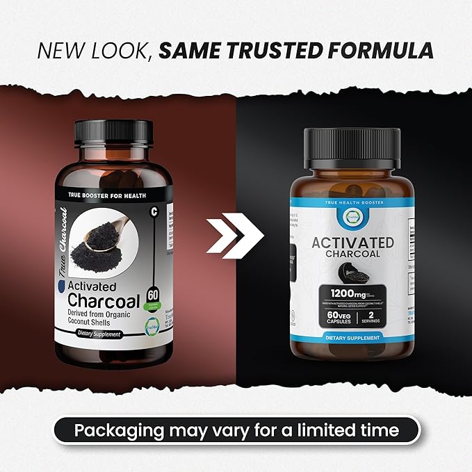 Activated Charcoal Capsules 1200 MG, 60 Veg Caps, 30-Days Premium Detox & Digestive Support, Gas & Bloating Relief, Organic Coconut Shell Charcoal, Gut Health, USA Made.