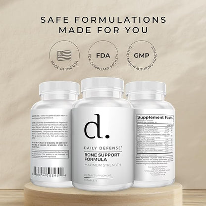 Calcium Supplements for Women & Men - Daily Defense Bone Support Formula with Calcium 1000mg, Magnesium, L-Lysine HCl, & More - for Better Flexibility & Mobility - 90 Easy to Swallow Calcium Tablets