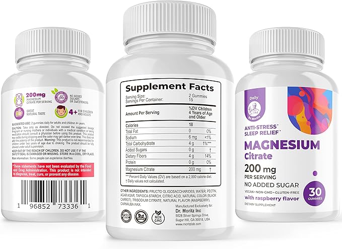 Elderberry Gummies for Kids and Magnesium 200 mg Gummies Sugar-Free - Healthy Immune System Booster and Health Support with Elderberries Extract with Magnesium Calm Chews for Kids & Adults Sugar-Free