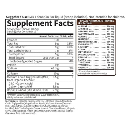 Garden of Life Grass Fed Collagen Creamer Powder - Chocolate, 12 Servings, Collagen Powder for Coffee Energy Beauty Joints, Coconut MCTs, Keto Collagen Protein Supplements