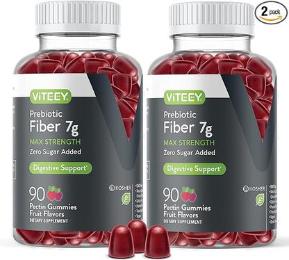 Prebiotic Fiber Gummies for Adults, 7g - Zero Sugar Added - Fiber Supplement Gummies for Digestive Health Regularity & Natural Weight Support - Vegan, Gelatin Free - Chewable Fruit Flavored Gummy