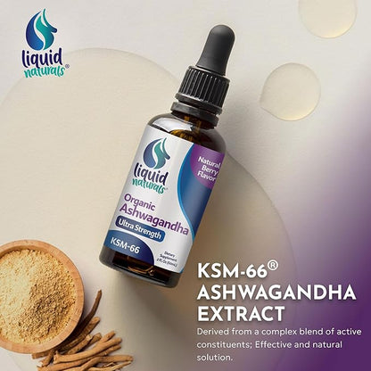 Ashwagandha KSM 66 Drops, 2000mg Natural Berry Flavor - Ashwagandha Supplements for Women, Ksm-66 Ashwaganda Extract for Immune Support, Performance, Heart Health - 60 Servings