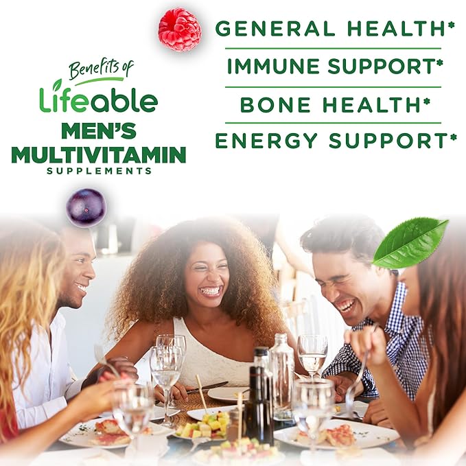 Lifeable Multivitamin for Men Gummies | VIT A, C, D, E, B1, B2, Niacin, B5, B6, Folate, B12, Biotin, Iodine, Zinc, Chromium, Ginseng, Lycopene, Inositol | Mens Multivitamins Gummies | 90 Gummies