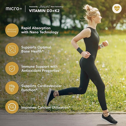 D3K2+ by Micro+ Vitamin Supplement with LifeSorb Technology - D3 K2 Supplement, Bone & Immune Health