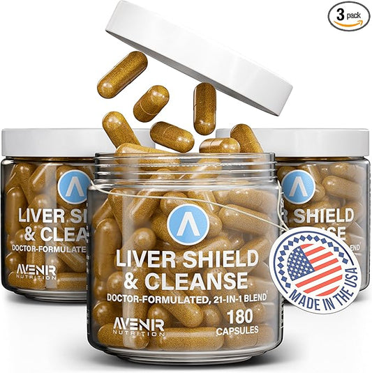 Liver Shield & Cleanse | Herbal Liver Cleanse Detox & Repair Supplement | Milk Thistle & Artichoke Extract Supplements | Fatty Liver & Health Support | 180 Capsules for Men and Women