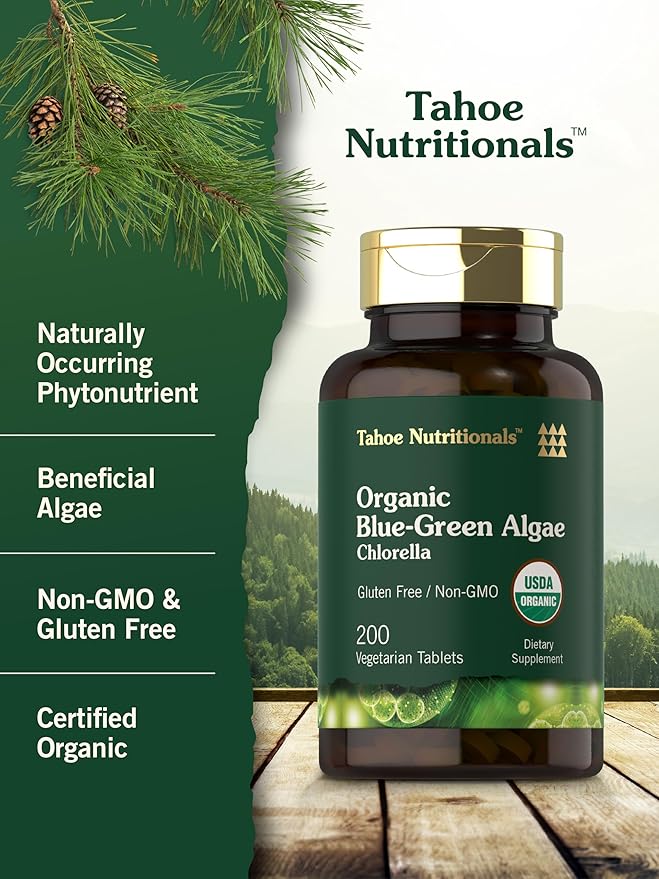Carlyle Chlorella Blue Green Algae 250mg | 200 Tablets | Vegetarian, Non-GMO, Gluten Free Supplement | Tahoe Nutritionals