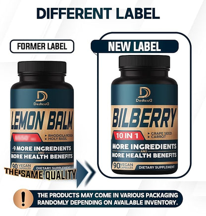 10in1 Bilberry Extract for Eyes Supplement for 3 Months - Equivalent 9260mg with Grape Seed, Carrot, Elderberry, Eyebright, Quercetin & More Herbs - Non-GMO, Gluten Free - 90 Vegan Capsules