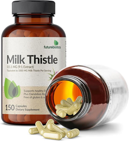 Futurebiotics Milk Thistle Silymarin Marianum & Dandelion Root Liver Health Support, Antioxidant Support, Detox, 150 Capsules