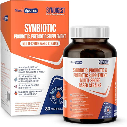 Syndigest probiotic daily care for women & men with dual benefit of 5 probiotic & prebiotic strains, balance gut health & relieves constipation, travel friendly, 30 capsules (2 billions CFU/serving)
