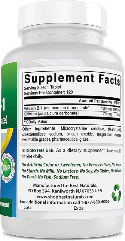 Best Naturals Vitamin B1 as Thiamine Mononitrate 100 mg Tablets (120 Count (Pack of 3))