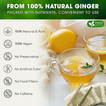 FRESHDRINKUS 55 Ginger Tea Bags, 100% Natural & Pure Herbal Tea, No Sugar, No Caffeine, No Gluten, Vegan