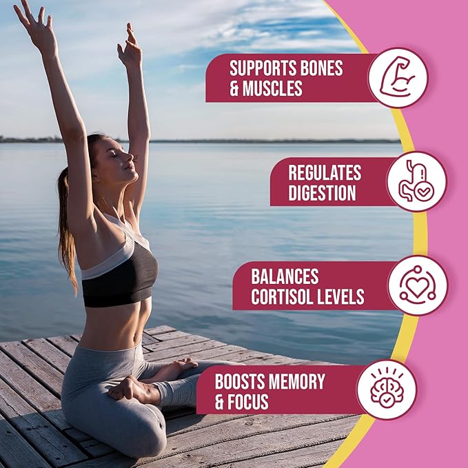 Venture Pal Magnesium Glycinate Powdered Drink Mix with Ashwagandha, Vitamin D, L-Theanine, Lions Mane, Sugar Free Magnesium Supplement Blend for Calm, Relax & Focus, Non GMO, Vegan, 16 Sticks