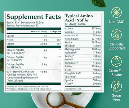 ALGAECAL Collagen: 4 Clinically-Supported Collagen Peptides VERISOL®, FORTIGEL®, UC-II®, FORTIBONE®, Anti-Aging Hydrolyzed Collagen Powder, 3 Packs, Made in USA