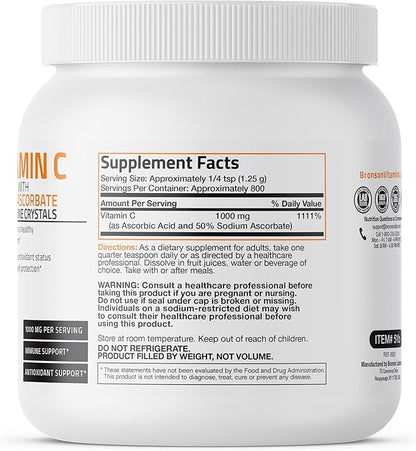 Buffered Vitamin C Powder Ascorbic Acid Buffered with Sodium Ascorbate Soluble Fine Crystals – Promotes Healthy Immune System and Cell Protection – Powerful Antioxidant - 1 Kilogram (2.2 Lbs)