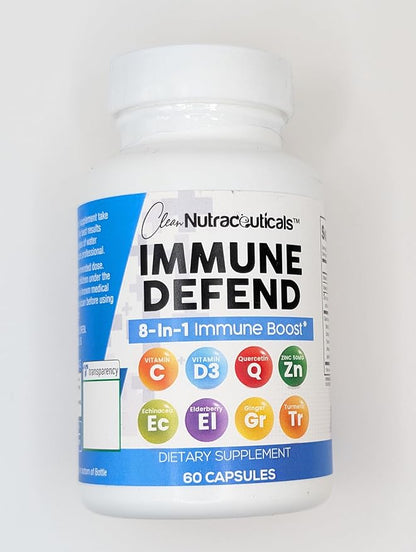 Immune Defense Support Supplement 8 in 1 w/ Zinc 50mg Quercetin, Vit C 1000mg, Vitamin D3 5000 IU, Elderberry, Turmeric Curcumin, Ginger, Echinacea - Immunity System Booster Adults Vegan - 60Ct (2)