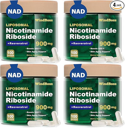NAD Nicotinamide Riboside Resveratrol, Liposomal NAD Supplements for Women & Men, NMN Supplement Alternative, NAD Supplement - 100 Capsules - 4pcs