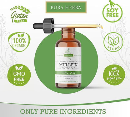 Mullein Tincture – Organic Mullein Drops for Lung Support & Respiratory Wellness – Made in The USA – 2 Fl Oz