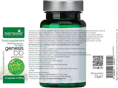 Genesis LABORATORIES Probiotic Supplement with Bifidobacterium spp. 250 mg 30 Capsules Immune Support Gut Health Probiotics for Digestive Health Anti Bloating for Men and Women Gut Restore Probiotic
