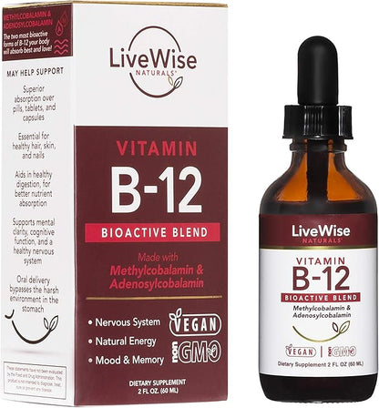 Liquid B12 Vitamin Sublingual – All-Natural Liquid Vitamin Vegan B12 Drops – Non-GMO Adenosylcobalamin Methylcobalamin B12 Supplement – Boost Your Immune System, Metabolism, Energy and Focus!