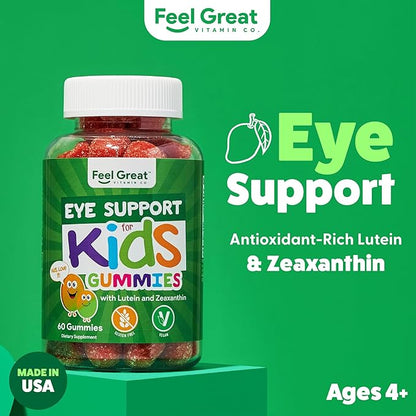 Feel Great Kids Gummy Vitamins for Eyes | Essential Eye Vitamins Lutein and Zeaxanthin | Mango Flavored Vegan Eye Vitamins for Kids | Gluten Free | 60 Day Supply