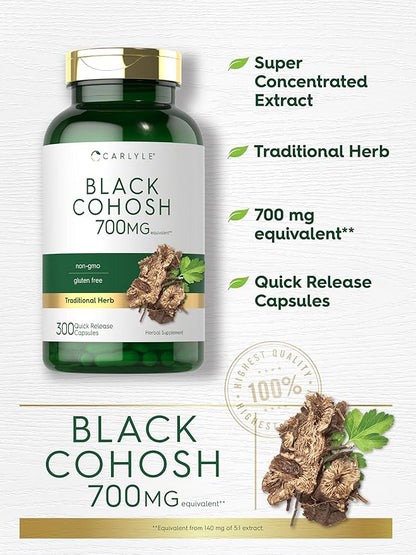 Carlyle Black Cohosh Capsules | 700mg | 300 Count | Non-GMO, and Gluten Free Formula | Black Cohosh Root Extract Supplement