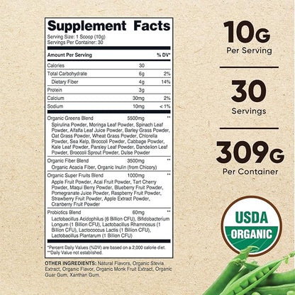 Nutricost Organic Super Greens Powder (30 Servings) - Superfood Supplement Drink Mix (30 Servings, No Flavor Added)