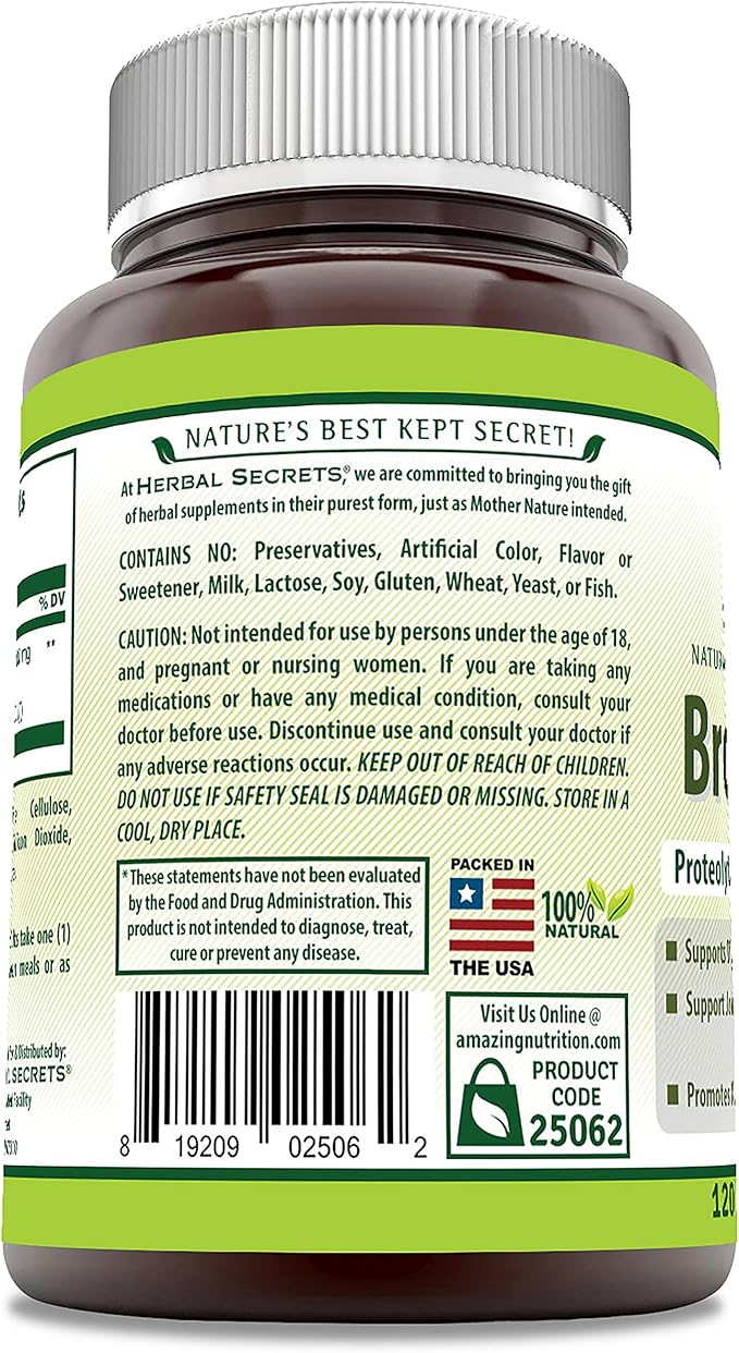 Herbal Secrets Bromelain Supplement 500 Mg Tablets Supplement | Non-GMO | Gluten Free | Made in USA (120 Count)