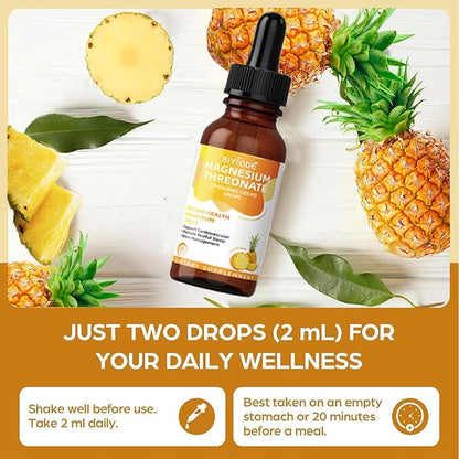 Magnesium L-Threonate Liquid Drops Restore Health Magnesium Levels Support Cardiovascular Promote Restful Sleep Relax Pineapple Flavor 60ml