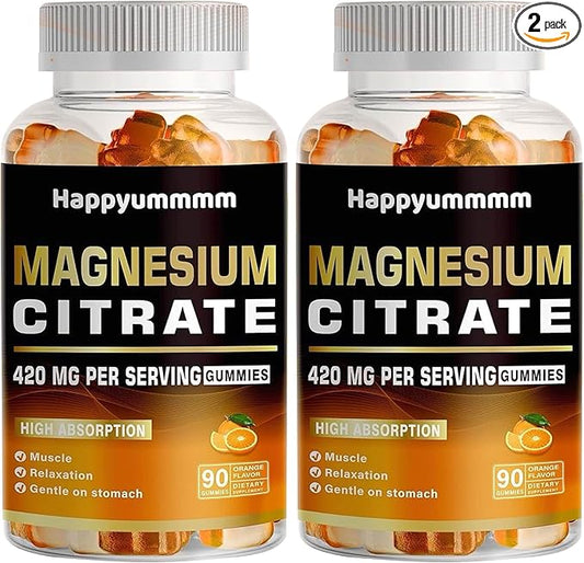 Magnesium Citrate Gummies 420mg per Serving - 180 Orange Gummies - Promotes Healthy Relaxation, Muscle, Bone, & Energy Support (2 Pack).
