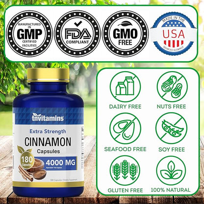 Cinnamon Capsules 4,000 mg Equivalent - 180 Capsules | Cassia & Ceylon Cinnamon Pills | Two Varieties! | Non-GMO! | Made in The USA!