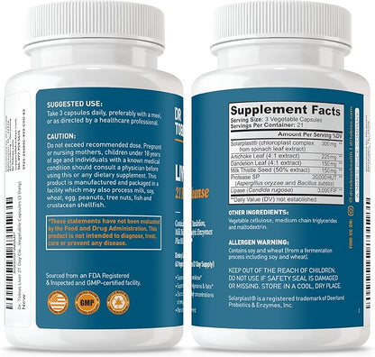 Dr. Tobias Liver 21 Day Cleanse, Herbal Liver Detox Cleanse with Solarplast, Artichoke Extract, Milk Thistle, Dandelion Extract & Digestive Enzymes, 63 Vegetable Capsules, 3 Daily, Pack of 2