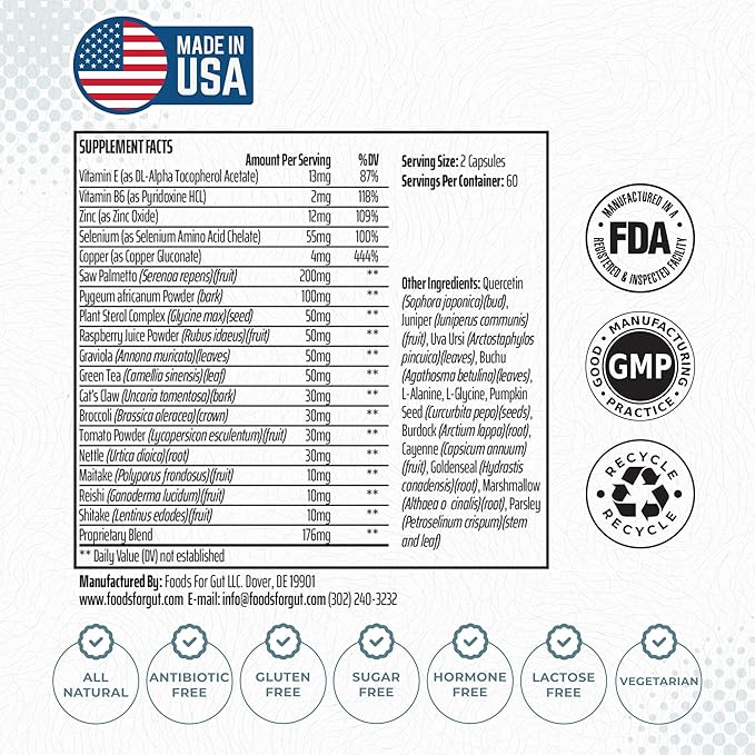 Innovative Prostate Formula for Men | with Saw Palmetto, Pumpkin Seed, & Zinc | 120 Vegetarian Capsules | Support Urinary Function, Prostate Health | Better Sleep