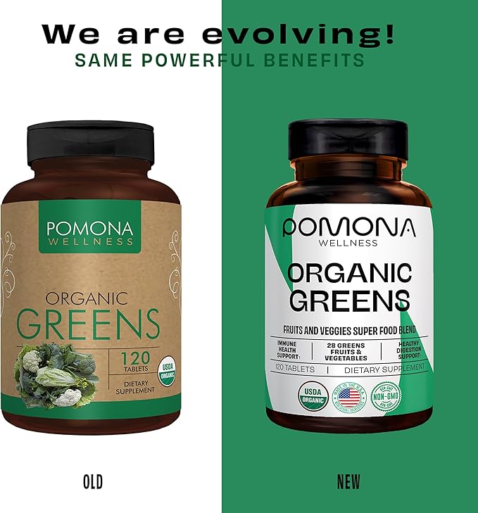 Pomona Wellness Super Greens Supplement, Full Of Superfood Vitamins & Minerals, Fruits & Vegetable, Greens Powder for Bloating and Digestion, Gut Health, USDA Organic, Non-GMO, 120 Tablets