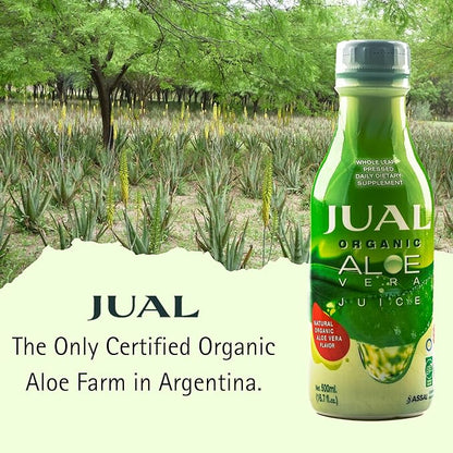 JUAL Healthy Organic Aloe Vera Juice drink,16.7 Fl Oz - Natural Flavor - 100%Aloe Vera Drink - Vegan, Zero Sugar, Aloin free Pure Aloe Juice for Gut Health - Immune Booster, 500ml (Pack of 1)