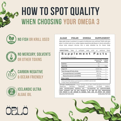 Orlo DHA - Vegan DHA Omega 3 Supplement - Triple Strength Omega3s - Plant Based DHA & EPA Fatty Acids Algae Omega-3 Oil - Krill or Fish Oil Alternative (60 Mini Softgels KIT)