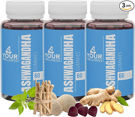 Ashwagandha Gummies Mixed Berry KSM-66, Lion's Mane, Vitamin-D, Non-GMO, Gluten-Free, Gelatin Free & Kosher (180 Count (Pack of 3))