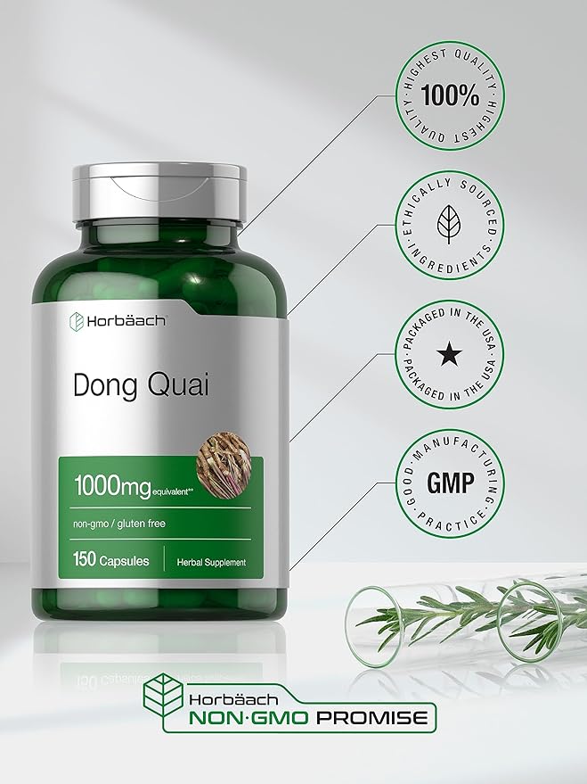 Horbäach Dong Quai Capsules | 1000mg | 150 Count | Non-GMO and Gluten Free Supplement | Traditional Herb