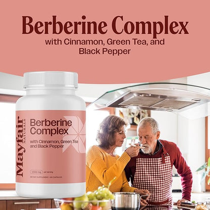 Berberine Complex Supplement, with Cinnamon, Green Tea, and Black Pepper 90 Capsules