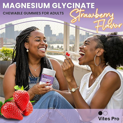 Magnesium Glycinate Gummies – Magnesium Complex, Chewable Supplement, Calm Support, Promotes Sleep & Relaxation, Muscle Recovery, Threonate, for Adults – Strawberry Flavor, 60 Count, 30-Day