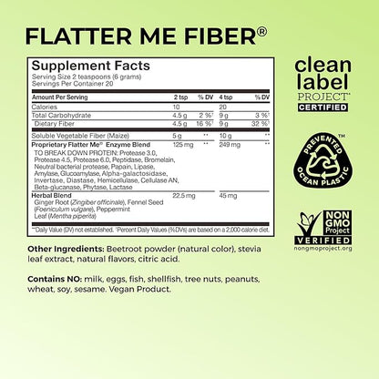 Flatter Me Fiber GLP-1 Booster – Prebiotic Fiber & Enzyme Supplement for Weight Support, Reduce Bloating, Double GLP-1 Levels, Digestive & Gut Health for Women & Men (10-GLP-1/20-Fiber Servings)