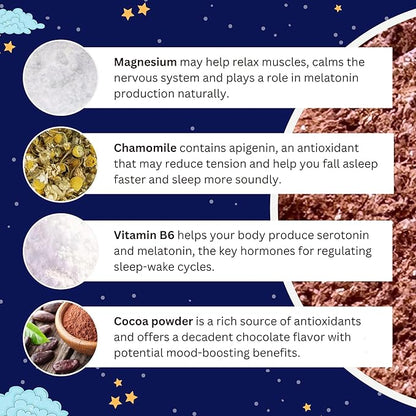 Natural Pre-Sleep Aid for Adults | Cocoa | Chamomile | Magnesium Glycinate 200mg | Vitamin B6 | Vitamin D | Gluten-Free | Zero Sugar | Non-Habit Forming | Sleep Support | 30-day Supply