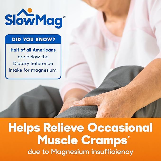 SlowMag Muscle + Heart Magnesium Chloride with Calcium Supplement to Support Muscle Relaxation, Occasional Muscle Cramping & Heart Health, High Absorption, 60 Count