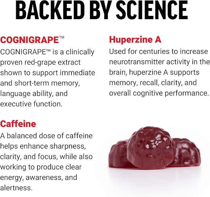 Force Factor Forebrain Gummies Nootropic Brain Support Supplement for Memory and Focus, Brain Vitamin with COGNIGRAPE and Huperzine A, Focus Gummies to Support Recall and Sharpness, 60 Gummies