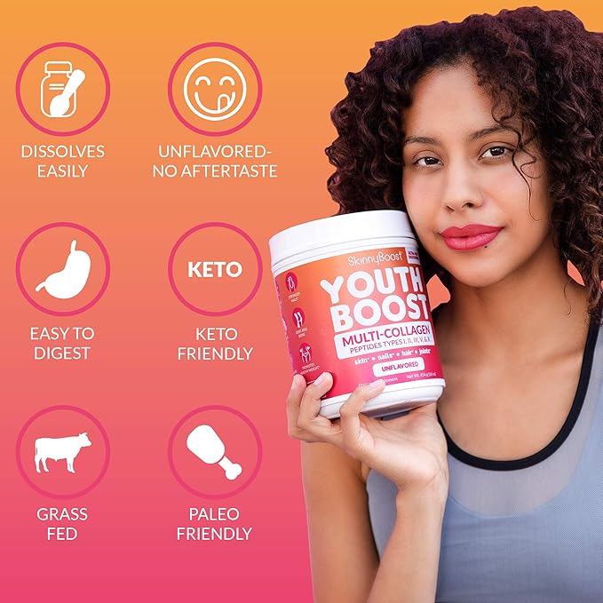 SkinnyBoost Instant Skinny Coffee Unflavored + Youth Boost Multi-Collagen Peptides Unflavored Bundle – Slimming Coffee & Collagen for Skin, Hair, Joints