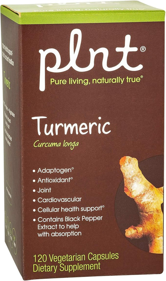 plnt Turmeric - with Natural, Non-GMO Indian Turmeric Root, Supports Joint Mobility, Cellular Health Support & Provides Antioxidant Benefits (120 Vegetarian Capsules)
