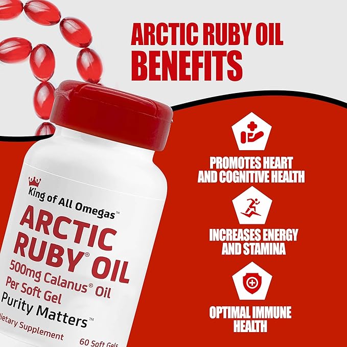 Arctic Ruby Oil - Omega 3 Supplement with Astaxanthin 2mg - Contains Essential Fatty Acids & Antioxidants - Supports Heart, Brain, Eye, Skin, Joint & Immune Health - 60 Softgels (1 Pack)